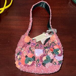 Beaded and Embellished Pink Floral Women's Bag